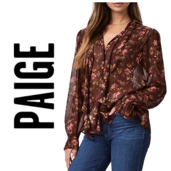 PAIGE Tops - PAIGE Clemency Floral Silk Top in Rosewood Multi, xs